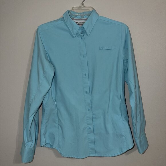 Columbia Tops - Columbia Shirt Women Small Blue Button Up Fish Angler Vented Long Sleeve PFG